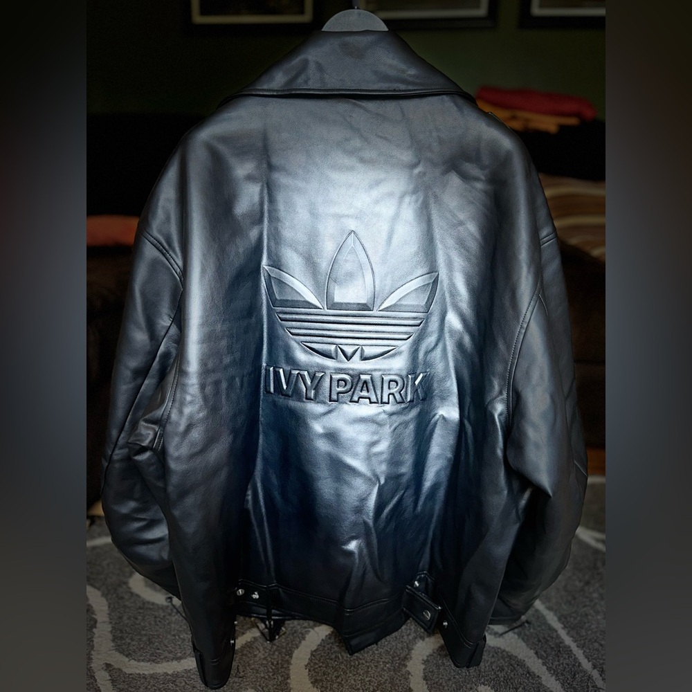 Large, never worn faux leather Ivy Park X Adidas Moto Jacket. Tags still on.